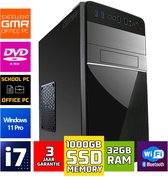 Intel Desktop PC met Core i7 - 32GB RAM - 1000GB NVMe M.2 SSD - WiFi - Bluetooth - Windows 11 Pro
