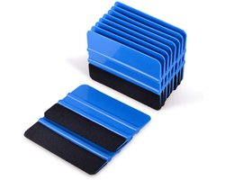 10x Rakel met vilt - 10x7,3cm - Rakel - Squeegee - Aandrukspatel - Wrapping - Folie aanbreng tool - Kunststof vilten rakel met viltrand - Rakel met Viltenrand - Decoratiefolie gladstrijken - Voor raamfolie, carwrap, plakfolie, keuken wrappen - Blauw