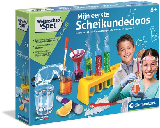 Clementoni Wetenschap & Spel - Mijn Eerste Scheikundedoos - Experimenteerdoos met 100 Experimenten - Laboratorium Speelgoed - 8+ Jaar