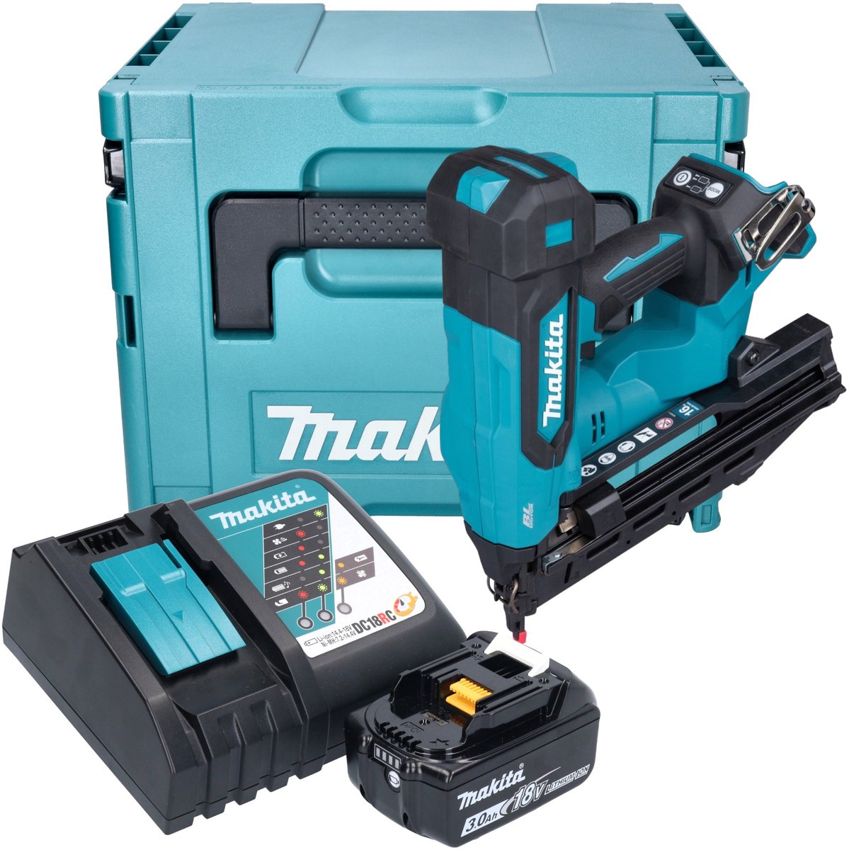 Makita DBN 610 RF1J accu staande spijkermachine 18 V 32 - 64 mm borstelloos + 1x accu 3.0 Ah + lader + Makpac