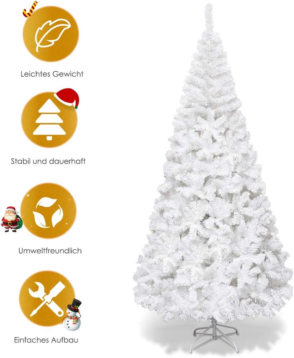 COSTWAY Kunstkerstboom 240 cm - Realistische Kunststof Kerstboom met sneeuw - met metalen standaard - pvc 1138 takken - Wit – foto 6