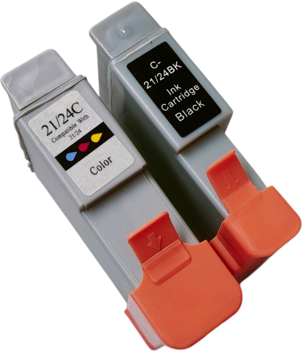 Image of KATRIZ® Inkt BCI-21/BCI-24 Zwart & Kleur – Huismerk – Set van 2 Cartridges|Geschikt voor Canon Color Stylewriter 2400 / 2500 /Canon BJ S 100 / 1500/ 2000/ 2100/ 2115/ 2120/ 400/ 4000/ 410/ 4100/ 4200/ 4300/ 4400/ 4400 Photo/4500/ 455/ 4550/ 4650/ 50
