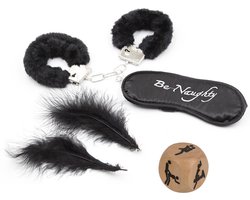 BDSM bondage Set - SM Handboeien - Doe Dobbelsteen - Zweep / Veer / Zweepje - Bondageset - Erotische Blinddoek - Oogmasker - Sex Toys - Seksspeeltjes Voor Koppels - Handcuffs - Bondage Sex Seks - Zwart