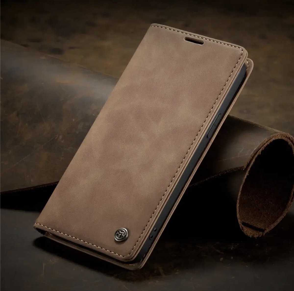Matte Lederen Flip Cover Voor Iphone14 Pro Max Magnetische Retro taupe