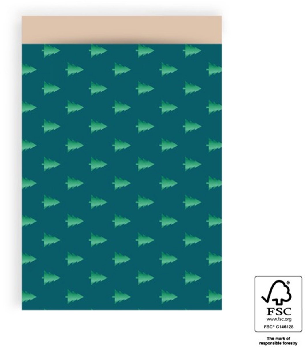 HOP - 10 Cadeauzakjes 17x25 cm - X-mas - Tree Green Foil Jade - Nude