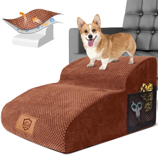 Hondentrappage voor bed en bank 2-in-1 - in hoogte verstelbare loopplank voor honden van 18-50cm - Huisdiertrappen, met overloop, Zwart