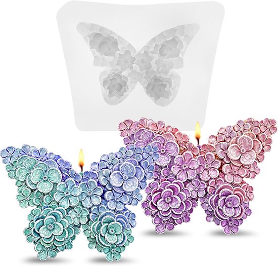 Allecto Plus - Siliconen Mal 3D Bloem Vlinder - Kaarsen Maken - Chocolade Schimmel - DIY Epoxy Hars Mallen - Zeep Fondant Cake Decoreren Essentials - Set van 2