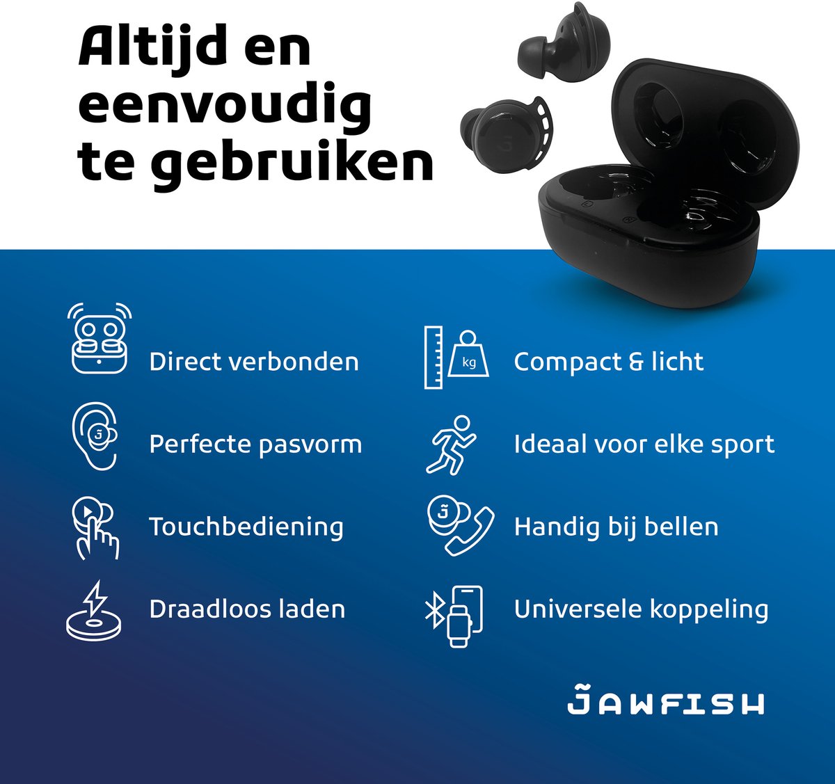 Jawfish Pro Sport TX 100% Draadloze Oordopjes - Zweet - 7u op 1 lading thumbnail 4