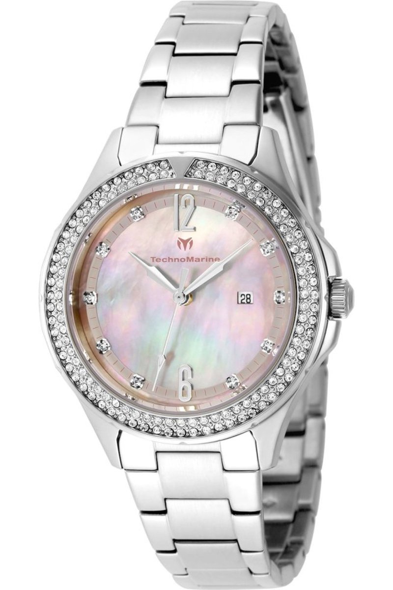 TechnoMarine LUNA - Tides TM-826013 Dames Horloge - Waterdicht - Analoog - Quartz Uurwerk - Roestvrij Staal met parelmoeren Wijzerplaat - 33mm