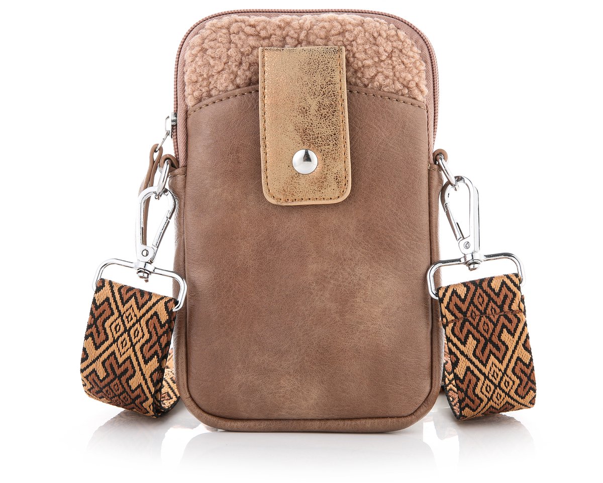 "Leren" Tas | Schouder tasje | Telefoon tasje | Taupe -Bont / pu