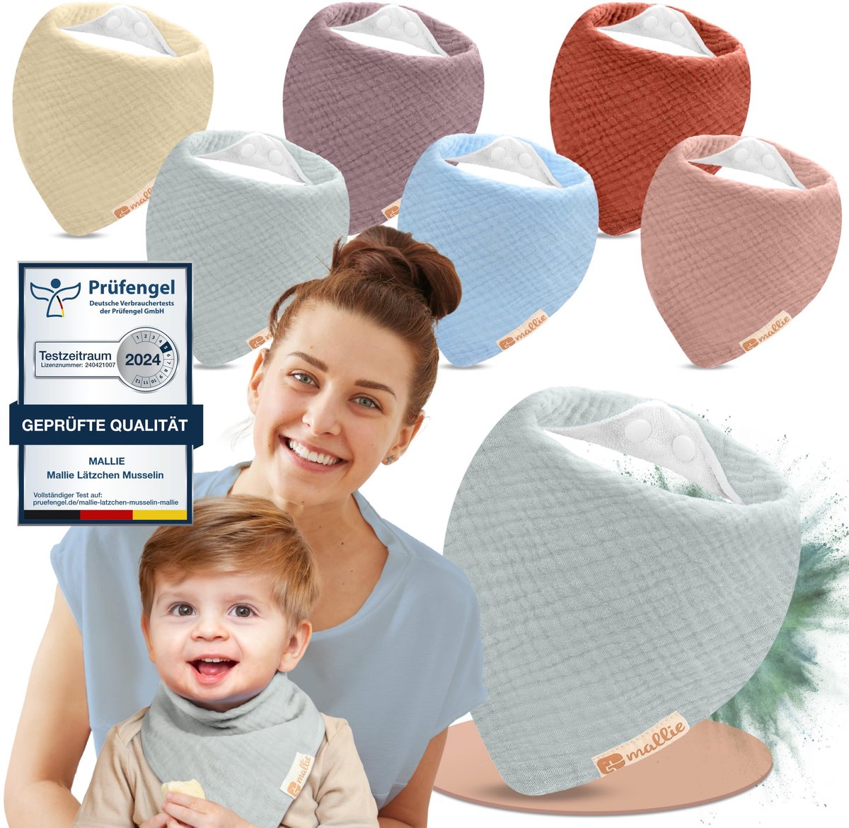 Baby Kwijlslabbetjes & Bandana's - Set van 6 - Superzacht Mousseline & Badstof - Driehoekig