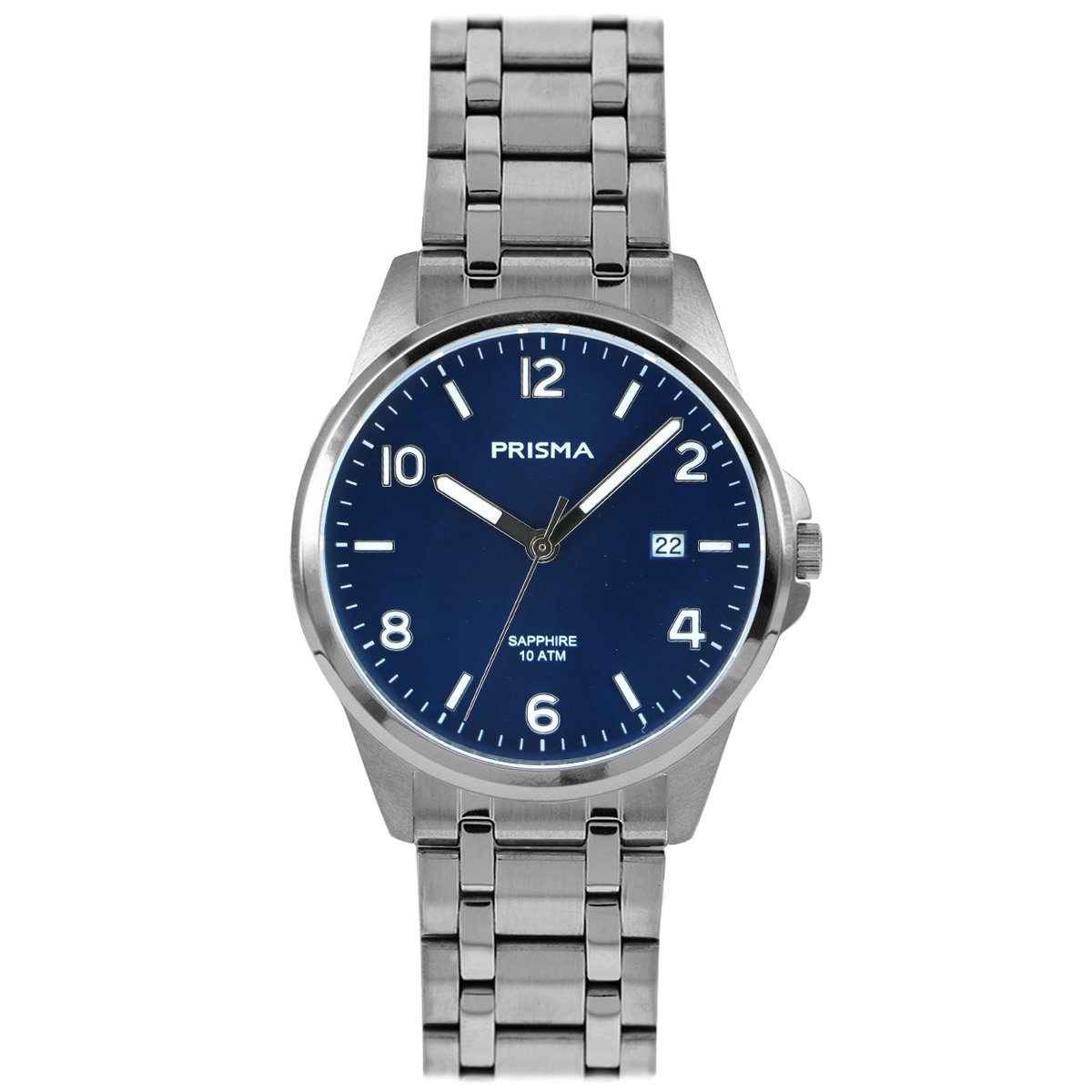 Prisma horloge P.1411 38mm datum blauw all-stainless