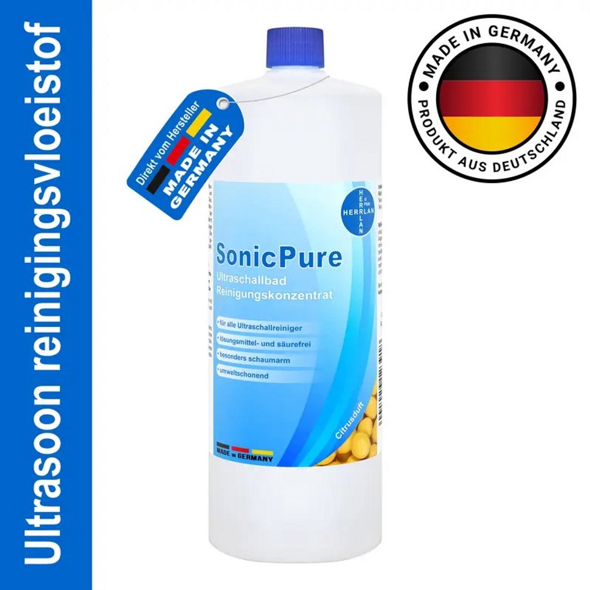 K&R Ventures® SonicPure Ultrasoon Reiniger – Vloeibaar Concentraat 1000ml – Voor Brillenreinigers, Sieraden & Ultrasoon Apparaten – Citrus Geur