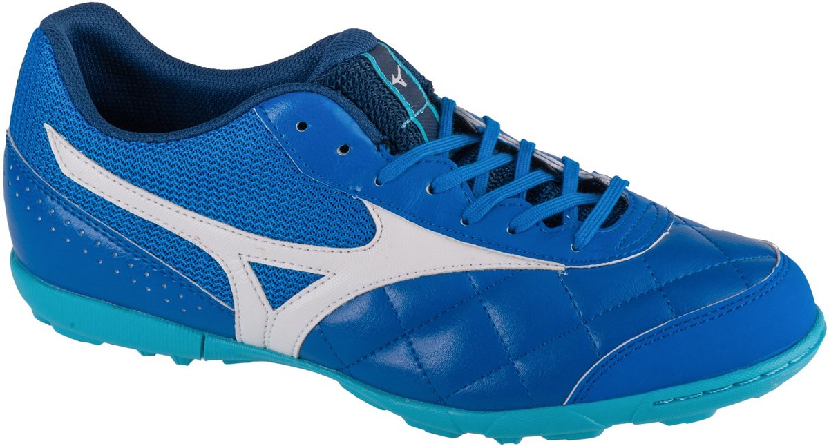 Mizuno Mrl Sala Club Tf voetbalschoenen voor mannen, maat 44,5, blauw met witte accenten, synthetisch materiaal.
