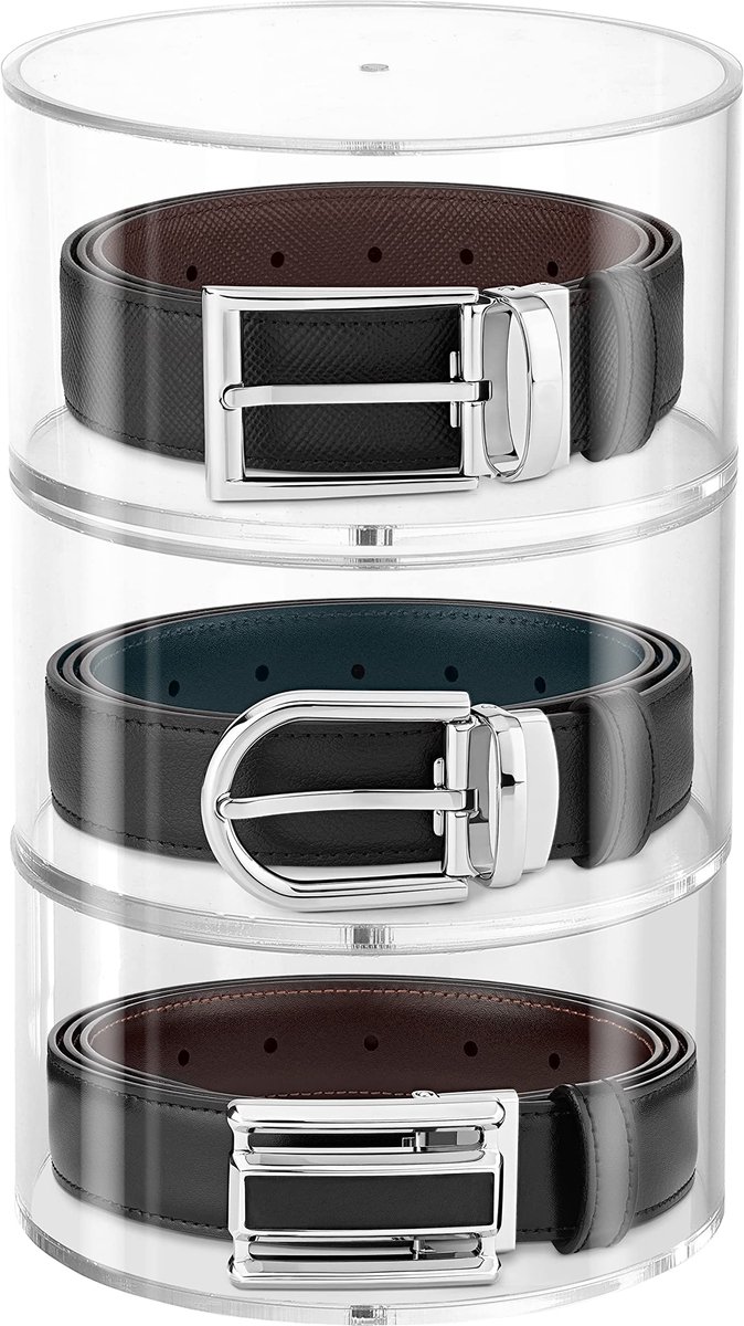 FNG8 3-laags riemorganizer - Ronde riemhorloge-opbergdoos transparant met magnetisch deksel - Stapelbare acryl organizer van kunststof voor riemen, sieraden, horloges, make-up en cosmetische accessoires