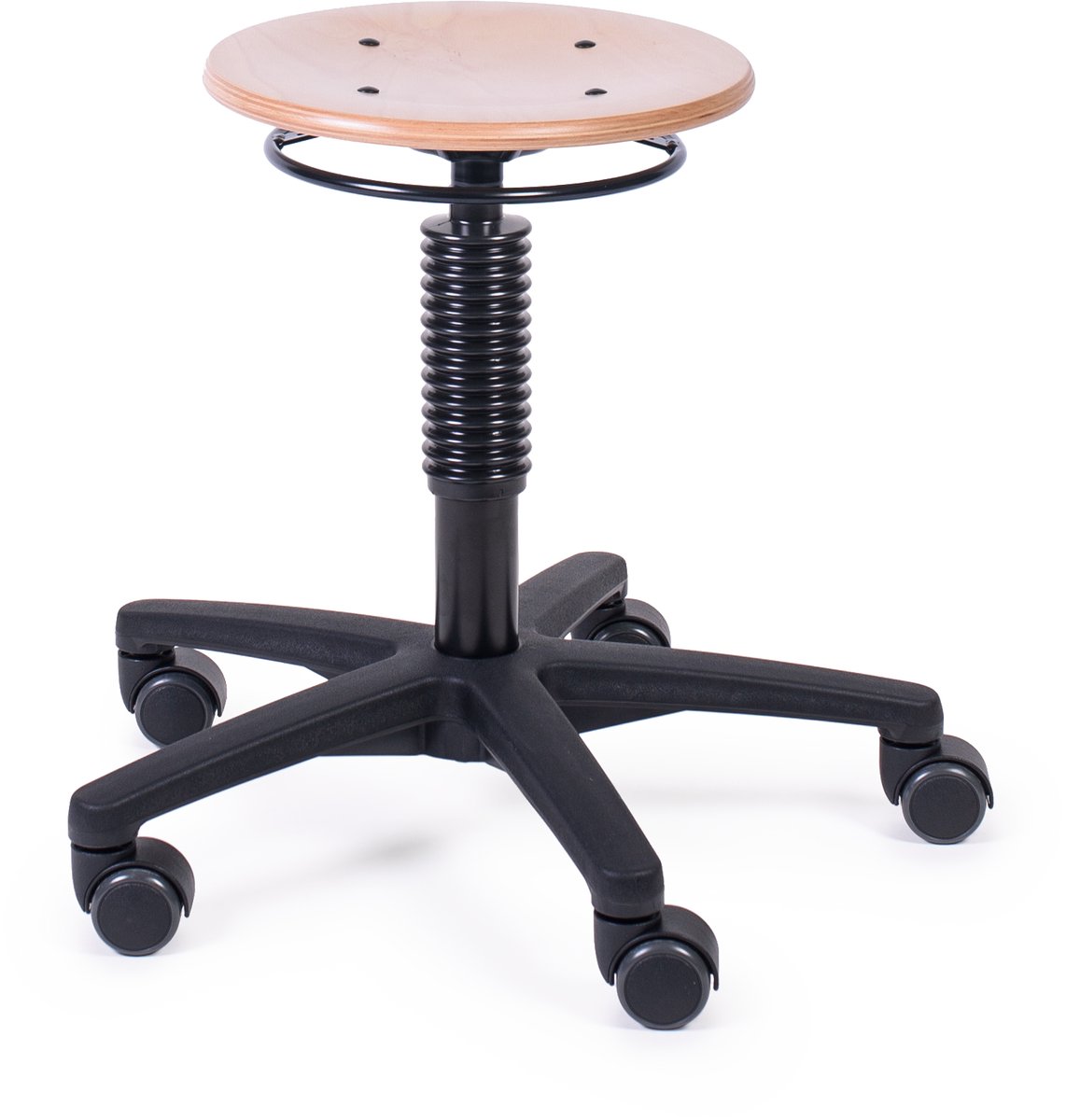 MTM werkkruk ODIN 160-N - ronde houten zitting - kunststof kruisvoet - ergonomisch - 42/58 cm