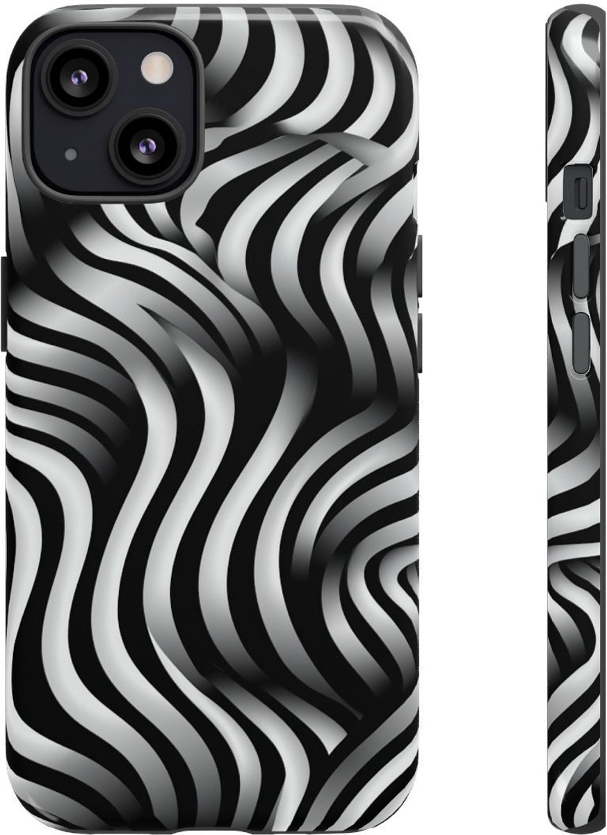 Zwart-Wit Golvend Optisch Illusiepatroon – Telefoonhoesje Geschikt voor iPhone 13