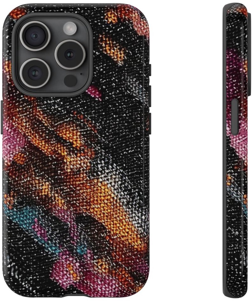 Abstract Kleurrijk Textielpatroon – Telefoonhoesje Geschikt voor iPhone 15 Pro