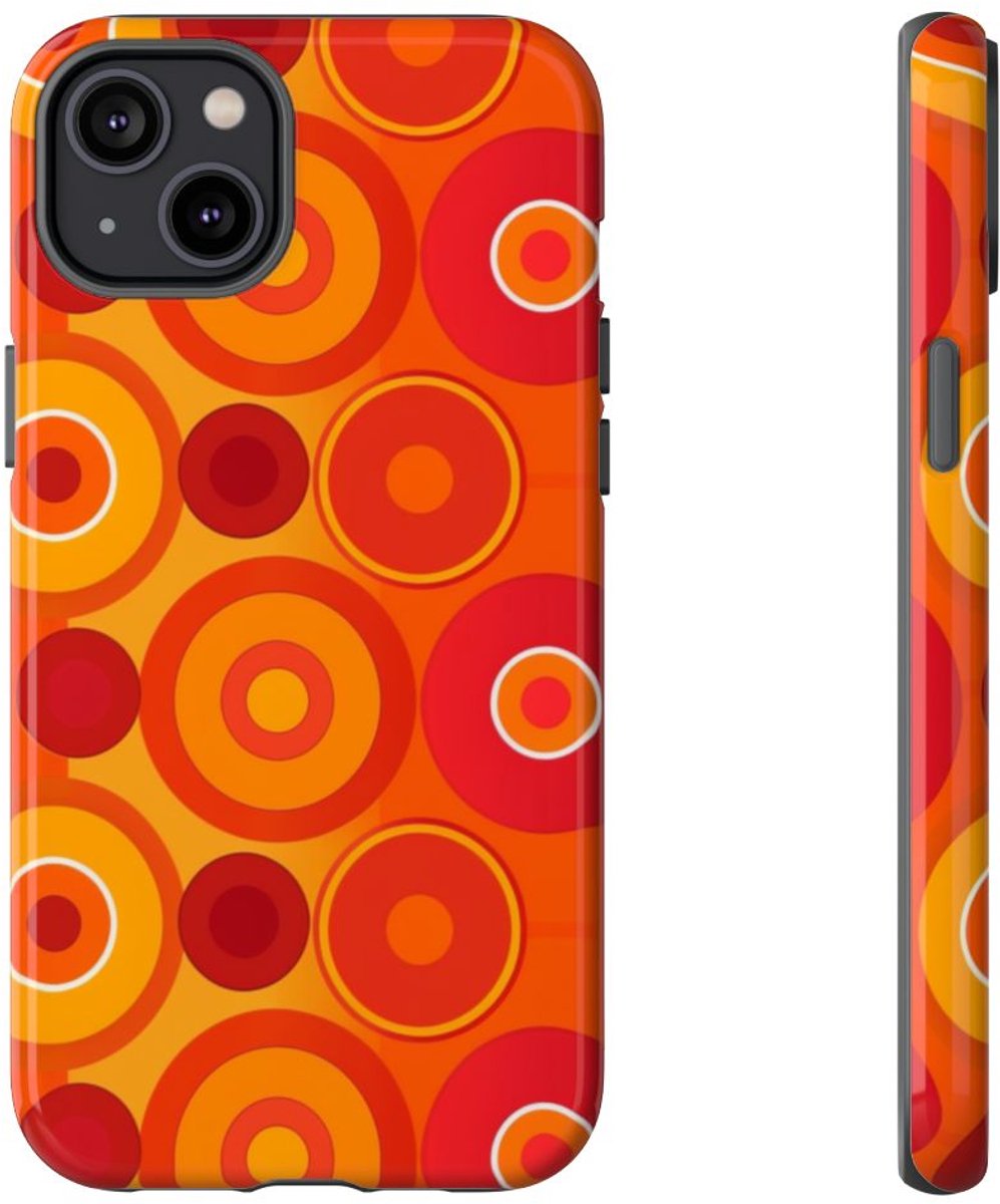 Oranje en Rode Cirkels met Glanzend Effect – Telefoonhoesje Geschikt voor iPhone 14 Plus