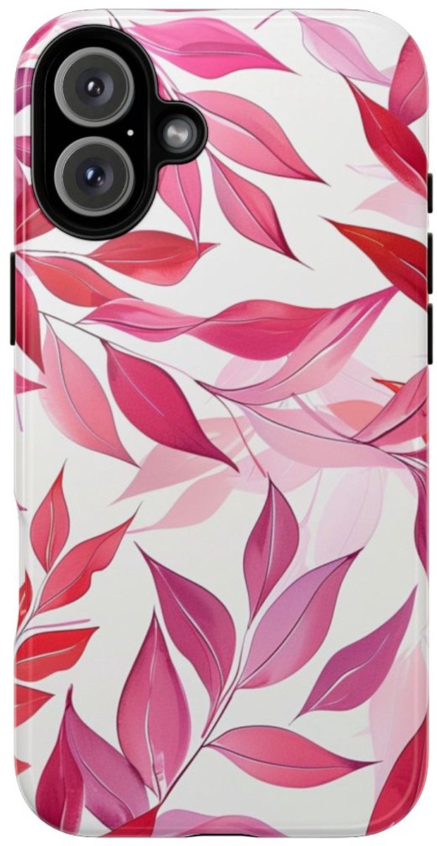 Roze en Rode Bladerenpatroon – Telefoonhoesje Geschikt voor iPhone 16 Plus