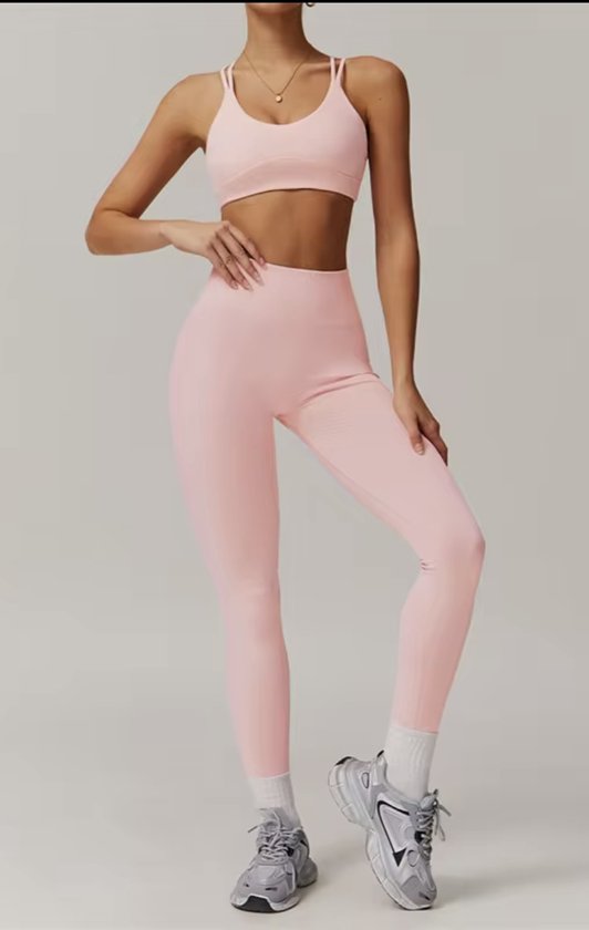Set Blush Motion - Taille L - Rose clair - 2 pièces : Brassière + Legging taille haute - Pink pâle - Ensemble sport sans coutures pour femme