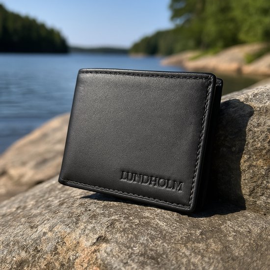 Lundholm leren heren portemonnee heren leer zwart - RFID anti skim bescherming - Mannen cadeautjes - Portefeuille heren leder - Topkwaliteit Zwart