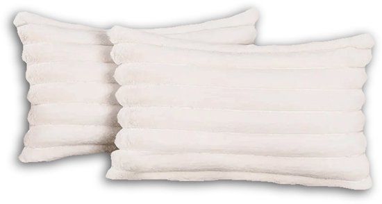 Set van 2 Sierkussens 30x50 cm Wit | Dubbelzijdig Luxe Ribstof | Inclusief binnenkussens | Fluffy, Zacht, Pluche, Teddy | Sierkussenset | Kussenset Bank binnen, Woonkamer | Decoratie kussens