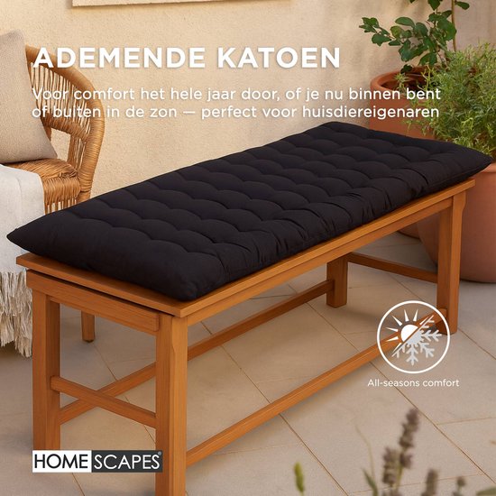 Homescapes Coussin pour banc de jardin 3 places, Noir