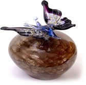 Mini Urne Pierre Or avec Papillon Bleu, petite urne en Glas soufflé bouche