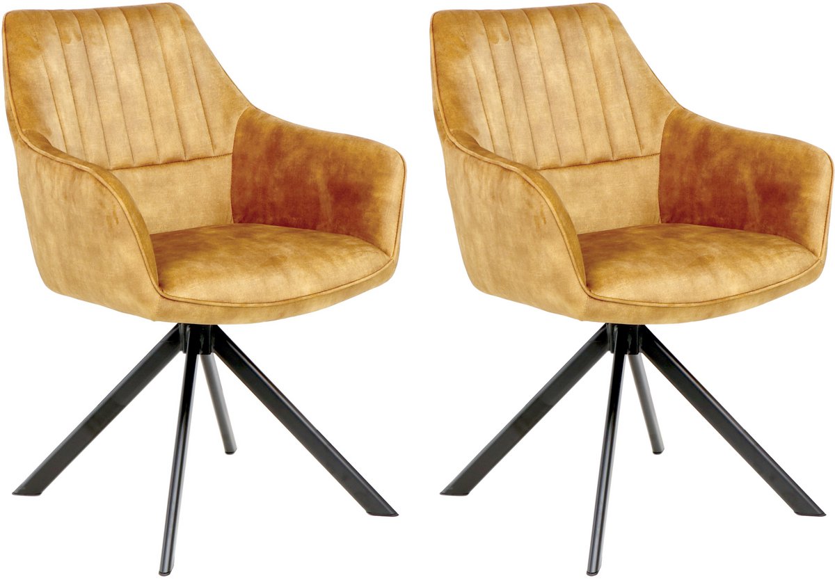 Colenis Noah Eetkamerstoel - Okergeel - Adoré Velvet - Set Van 2 - Luxe Design - Comfortabel en Stijlvol - Metalen Poten