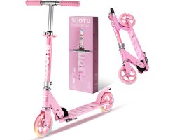 Suotu Kinderstep - 145mm Lichtgevende Wielen - Step - Speelgoed Jongens/Meisjes - Max stuurhoogte: 85 cm - Aluminium - Roze