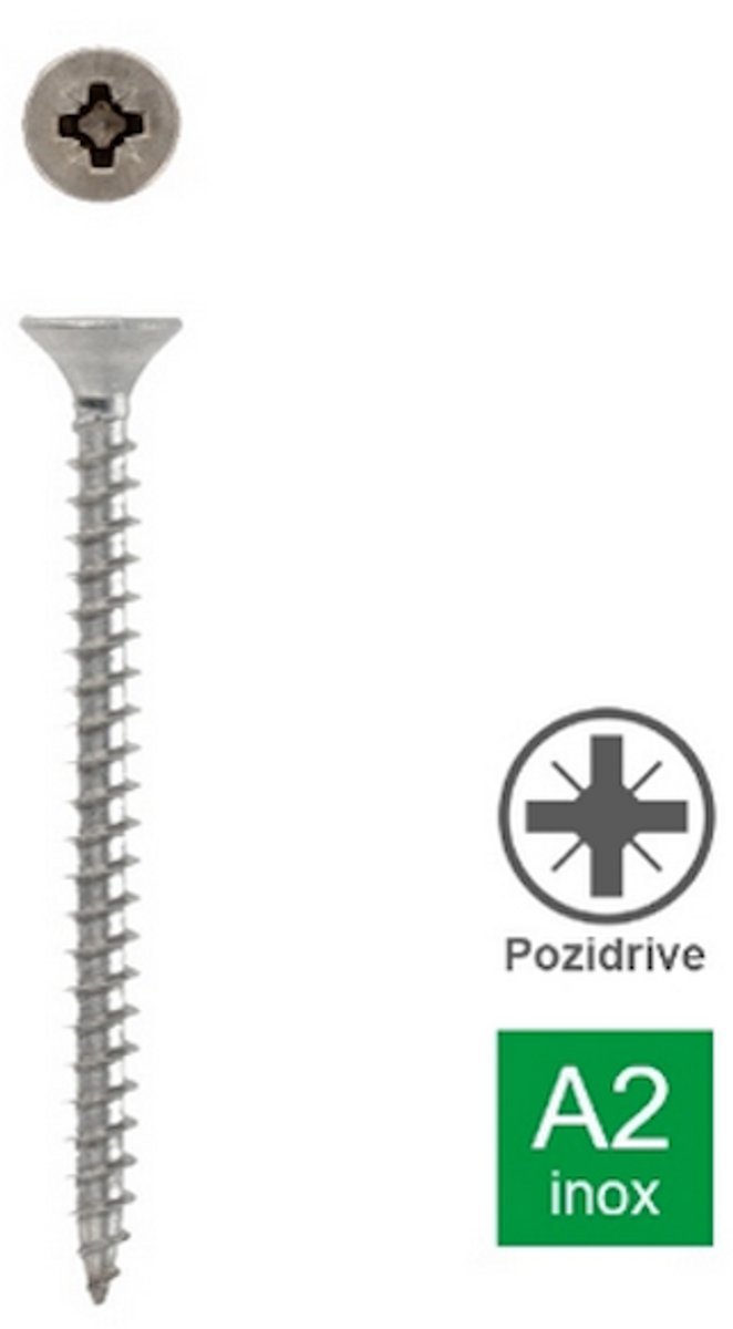 Schäfer en Peters Spaanplaatschroef Verzonken Versterkte kop PZ2 - 3.5 x 12 mm (500 stuks) - RVS A2
