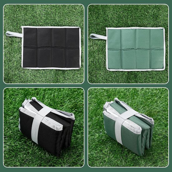 Outdoor zitkussen - 2 stuks - Zitkussen - 40 x 30 cm - Outdoor opvouwbare zitkussen - Met opbergzakken - Zitmat - Opvouwbare zitkussen - Waterdicht - Oxford - Zitkussen voor wandelen - Voor outdoor, speelplaats, camping, wandelen - Groen en zwart — afbeelding 4