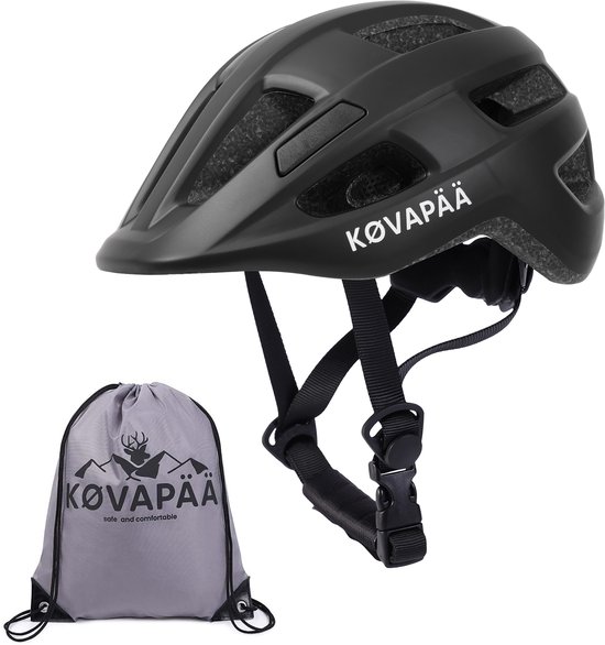 Casque de vélo Køvapää® Lappi – Taille S/M (52–56 cm) – Sac de rangement et housse de pluie inclus – Zwart