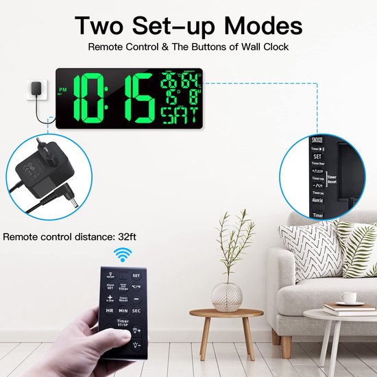 Maxstar 16 Digitale Wandklok met Afstandsbediening,2 Wekkers,DST,Datum, Dimmer,Grote Digitale Klok met Temperatuur,Jumbo Cijfer,LED Display, Nachtlampje voor Woonkamer,Keuken,Garage,Gym,Bureau (Groen Maxstar 16 Digitale Wandklok met Afstandsbediening,2 Wekkers,DST,Datum, Dimmer,Grote Digitale Klok met Temperatuur,Jumbo Cijfer,LED Display, Nachtlampje voor Woonkamer,Keuken,Garage,Gym,Bureau (Groen