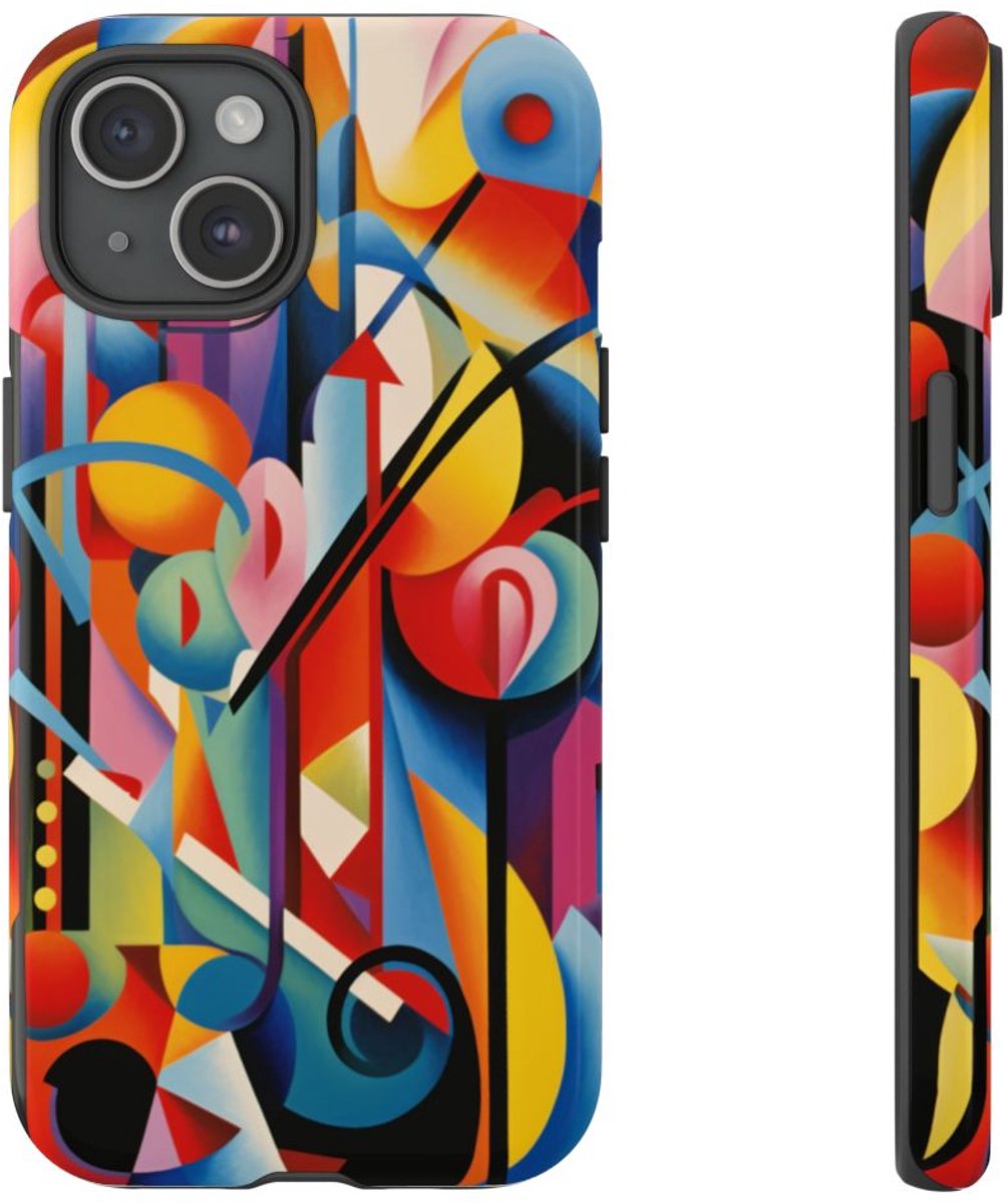 Kleurrijke Abstracte Geometrische Kunst – Telefoonhoesje Geschikt voor iPhone 15