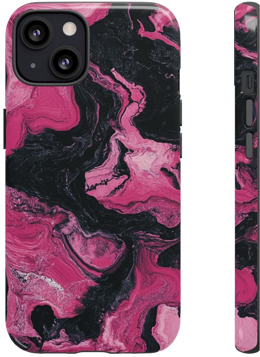 Roze en Zwarte Marmer Abstracte Textuur – Telefoonhoesje Geschikt voor iPhone 13