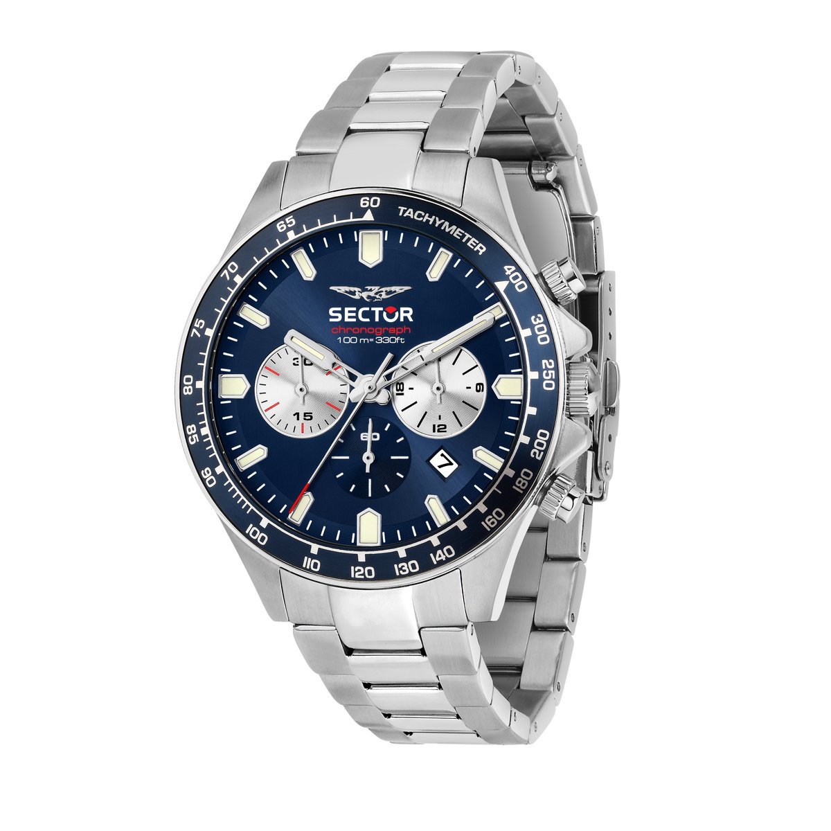 Sector - No limits - R3273661051 - Watch - collection 230 - Chronograph - Roestvrijstaal - zilverkleurig - blauw - herenhorloge - 43 MM
