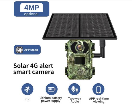 WOLFANG Wildcamera, 4G LTE mobiele trailcamera, op zonne-energie met 2