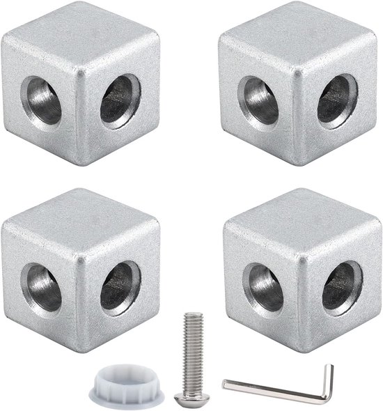 Foto:  4 stuks zinklegering cube hoek beugel t slot accessoires voor 4040 serie europese standaard aluminium extrusie profiel met schroeven en moersleutel