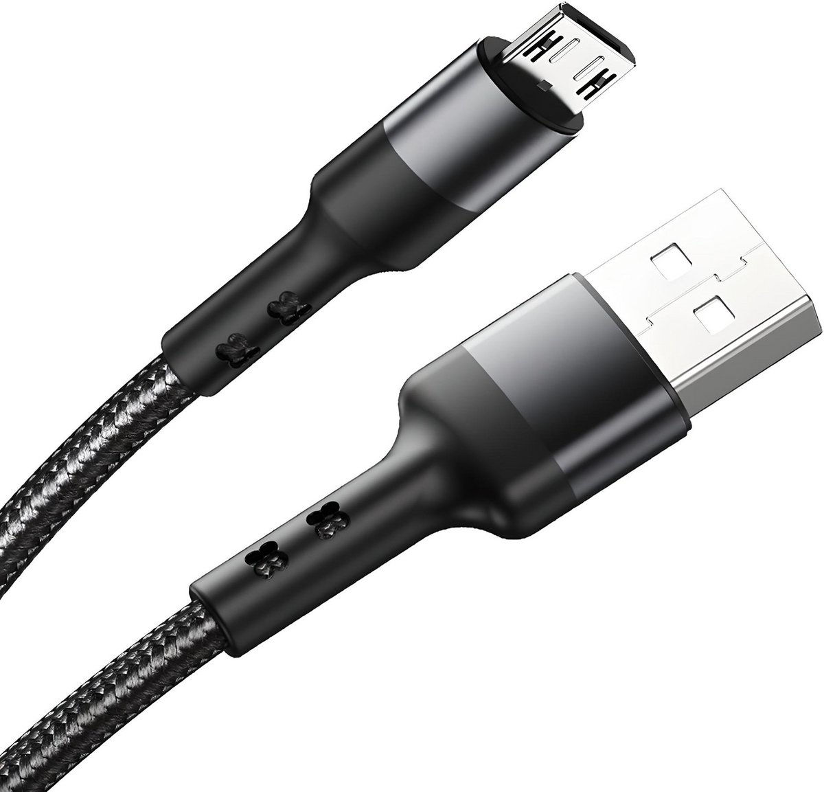 Nereb- USB naar Micro USB Kabel – 0.5m – Gevlochten Nylon – Zwart – 8W – Data & Opladen