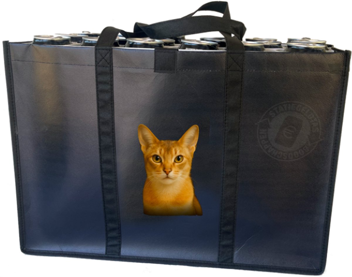 Katten tas Abessijn – Combiset Statiegeldtas - boodschappentas + 2 koelementen met uniek ontwerp – met handig klittebandsysteem