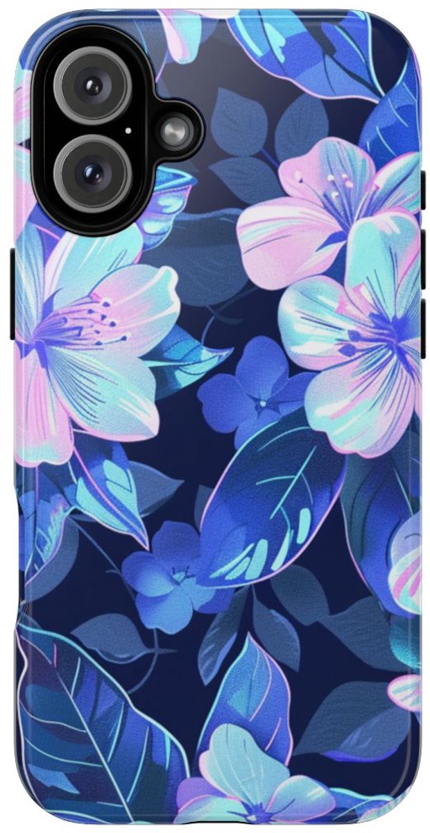 Blauw-Roze Bloemenpatroon – Telefoonhoesje Geschikt voor iPhone 16 Plus