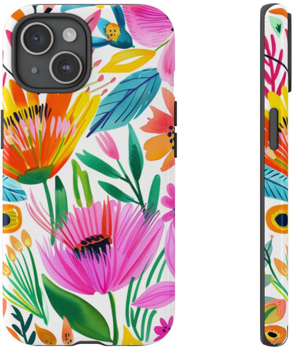 Vrolijk Waterverf Bloemenpatroon – Telefoonhoesje Geschikt voor iPhone 15
