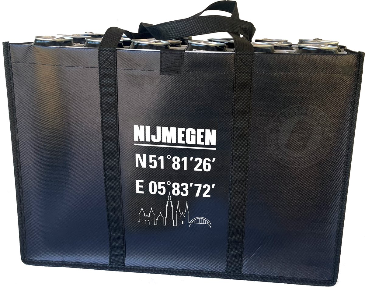 Nijmegen – Combiset Statiegeldtas - boodschappentas + 2 koelementen met plaatsnaamprint – opvouwbaar met handig klittebandsysteem