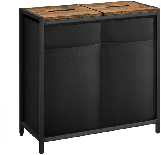 ACAZA Panier à Linge avec 2 Compartiments - Grand Trieur à Linge avec Couvercles Amovibles - Marron & Zwart