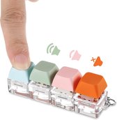 Porte-clés Clavier Anti-stress Lumineux – 4 Boutons Clicky Mécaniques – Transparent Avec Axe Bleu – Fidget Pour Adultes Et Enfants