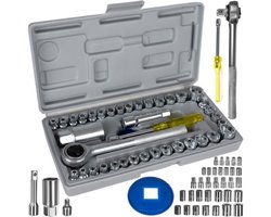 Professionele XL 40-Delige Dopsleutel Set - Met Momentsleutel Ratel & Verlengstuk - Doppenset Doppendoos Torx/Inbus/Hex/Kruiskop/Philips Bit Doppen Set - Ratelset - Met Snelwisselsysteem - 1/4" & 1/2" Inch Doppenset