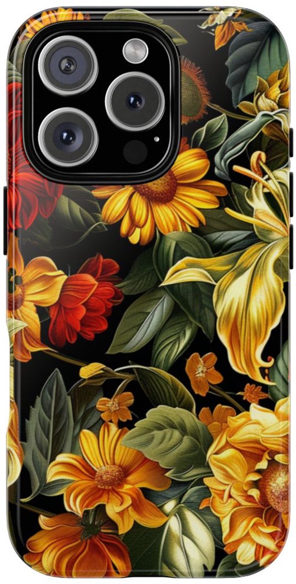Vrolijk Gele en Rode Bloemenprint – Telefoonhoesje Geschikt voor iPhone 16 Pro
