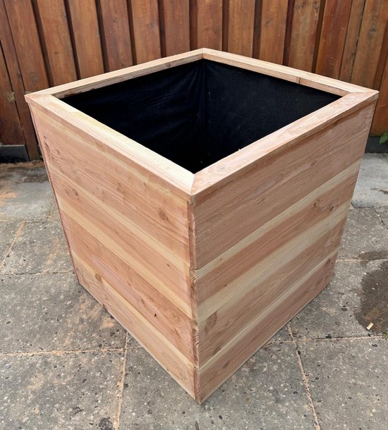 Grote houten Lariks Douglas bloembak 75x75x85 vierkante plantenbak voor buiten - Handgemaakt luxe